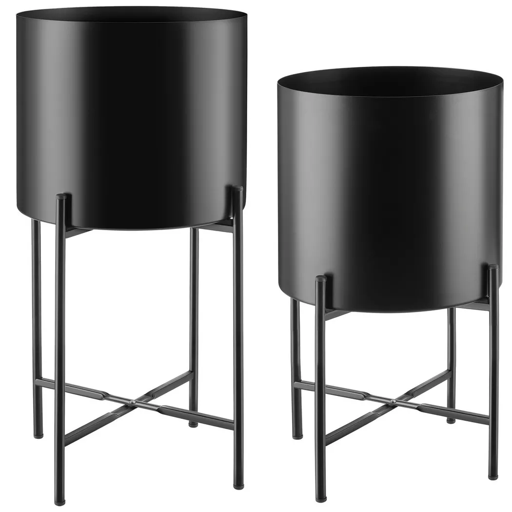 tectake Plant Stands Kalmar, set of 2 decorative plant pots in black steel