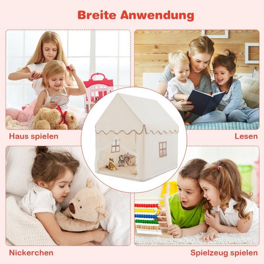 Northix  Cabane pour enfants avec structure en bois massif et couverture en coton, tente pour enfants beige 