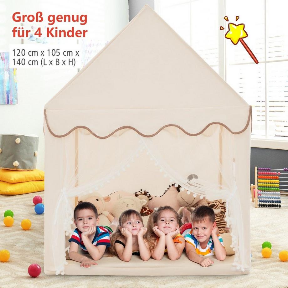 Northix  Cabane pour enfants avec structure en bois massif et couverture en coton, tente pour enfants beige 