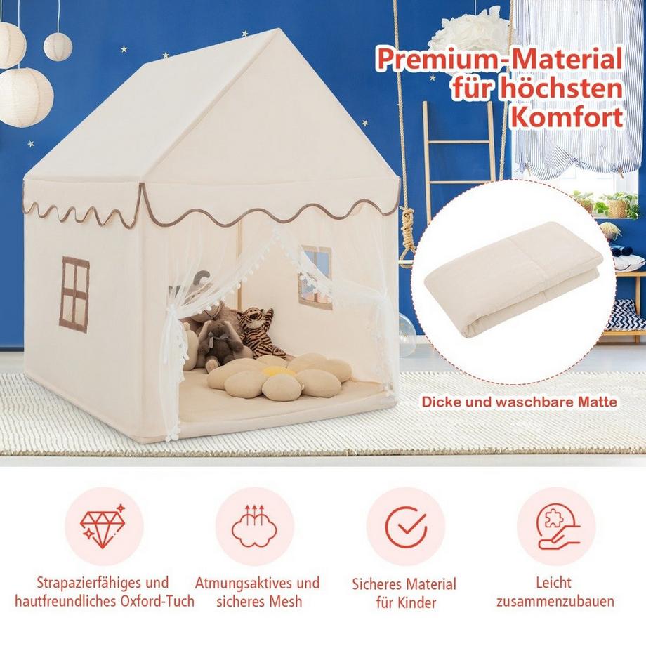 Northix  Cabane pour enfants avec structure en bois massif et couverture en coton, tente pour enfants beige 