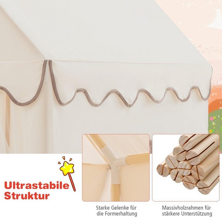 Northix  Cabane pour enfants avec structure en bois massif et couverture en coton, tente pour enfants beige 