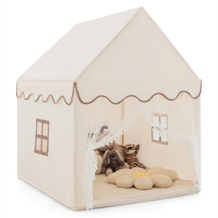 Northix  Cabane pour enfants avec structure en bois massif et couverture en coton, tente pour enfants beige 