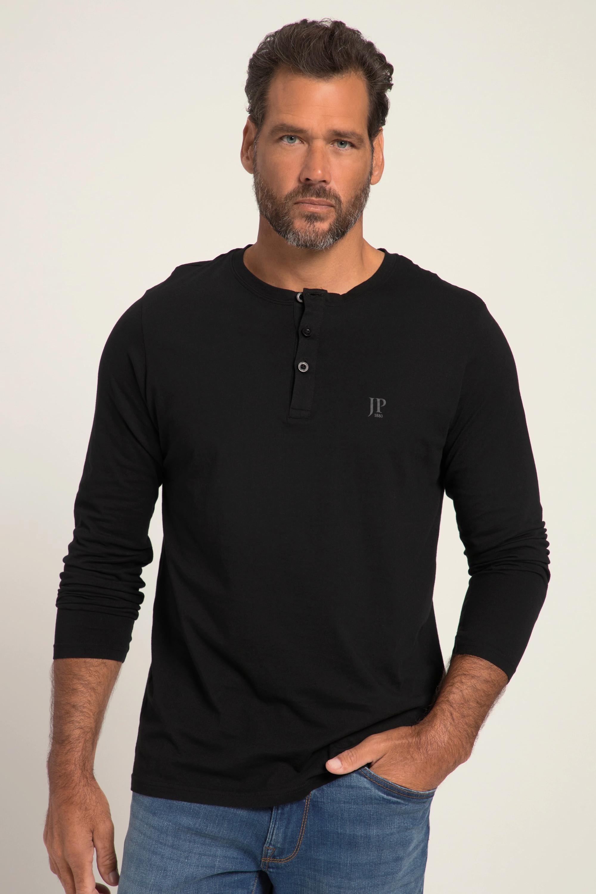 JP1880  T-shirt JP 1880 Henley Basic, manches longues et patte de boutonnage noir 