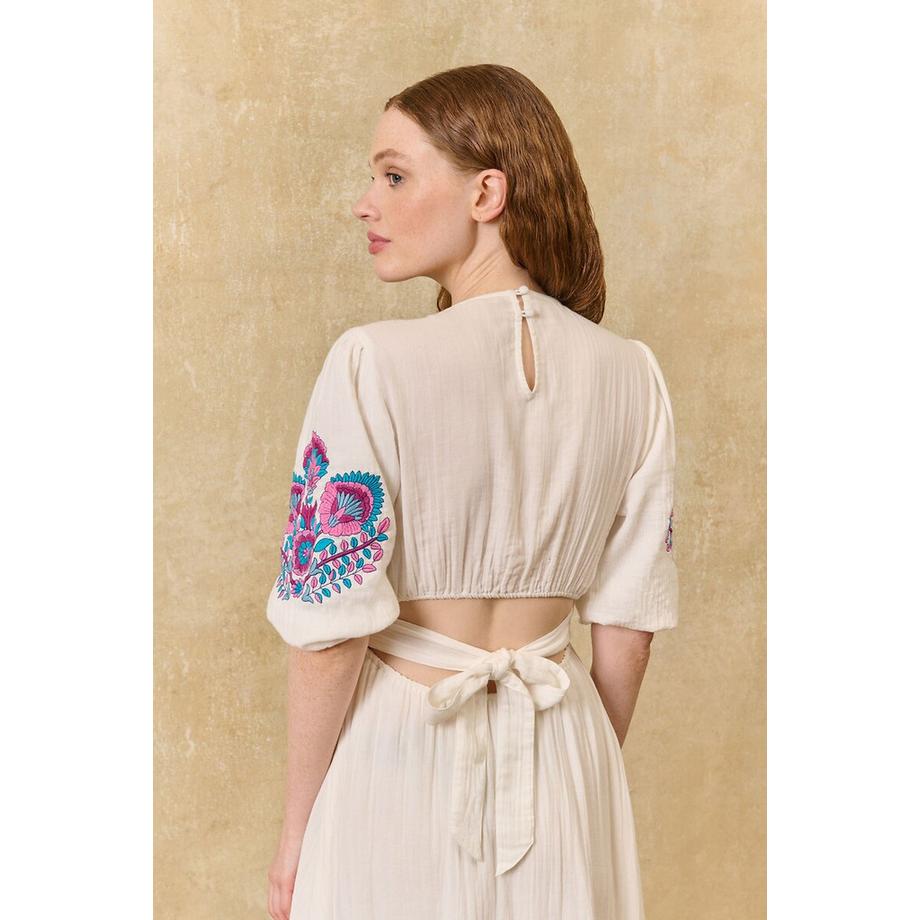 Louise-Misha AURELIA Langes Kleid mit bestickten kurzen Ärmeln  