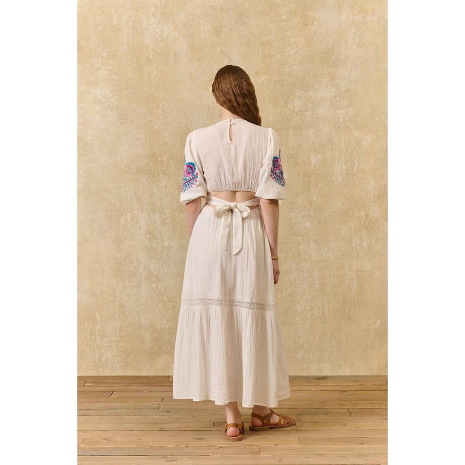 Louise-Misha AURELIA Langes Kleid mit bestickten kurzen Ärmeln  
