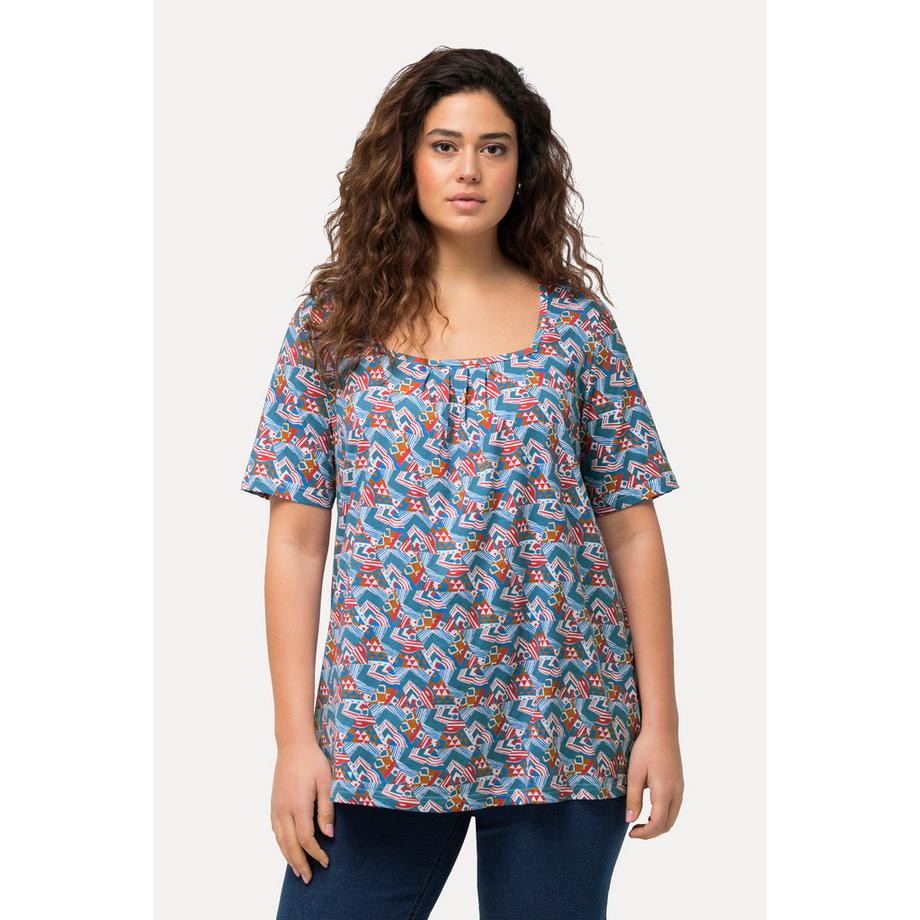 Ulla Popken T-shirt Plis Décoratifs Ligne A Col Carré Manches Courtes  