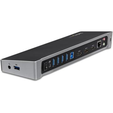 Station d'Accueil USB 3.0 à 3 Écrans avec 2x 4K DisplayPort et HDMI - Hub USB-A à 5 Ports (1x Fast-Charge), Audio 3,5 mm, GbE - Docking Station Universelle USB Type-A pour PC Portable, Win/MacOS