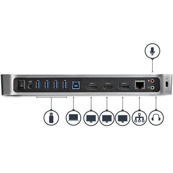 STARTECH.COM  Station d'Accueil USB 3.0 à 3 Écrans avec 2x 4K DisplayPort et HDMI - Hub USB-A à 5 Ports (1x Fast-Charge), Audio 3,5 mm, GbE - Docking Station Universelle USB Type-A pour PC Portable, Win/MacOS 