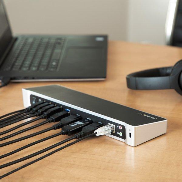 STARTECH.COM  Station d'Accueil USB 3.0 à 3 Écrans avec 2x 4K DisplayPort et HDMI - Hub USB-A à 5 Ports (1x Fast-Charge), Audio 3,5 mm, GbE - Docking Station Universelle USB Type-A pour PC Portable, Win/MacOS 