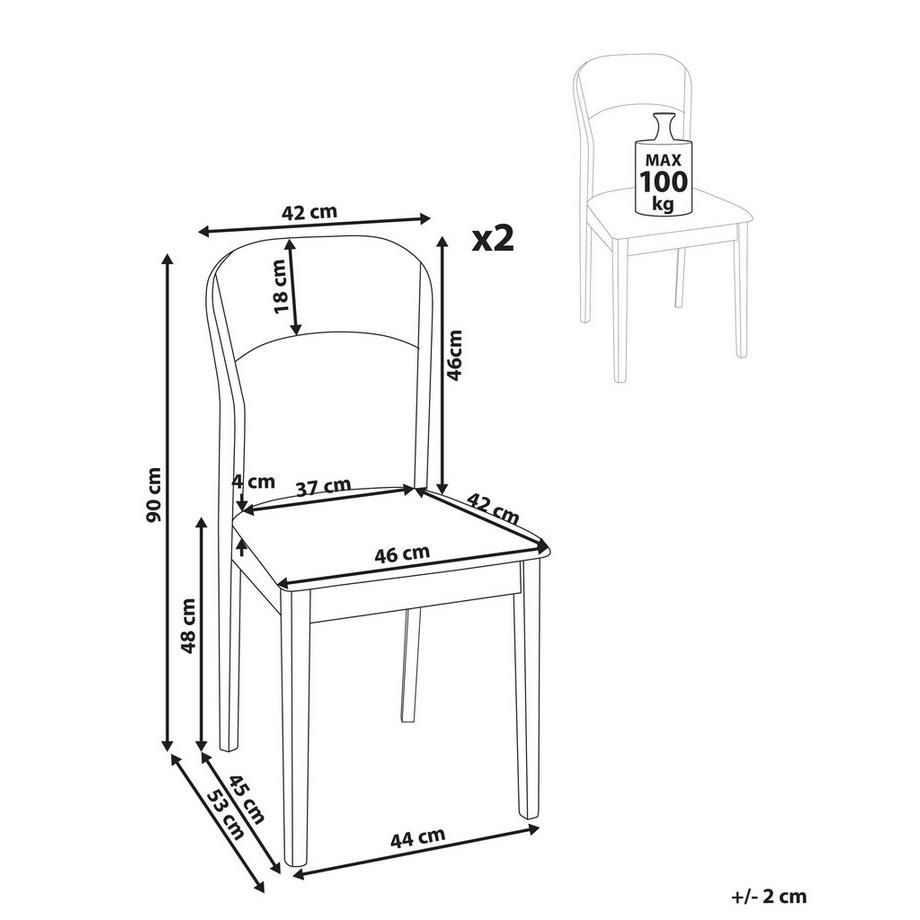 Beliani Lot de 2 chaises de salle à manger en Bois d'hévéa Traditionnel ALVIN  