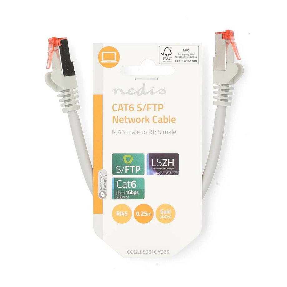 Nedis  CAT6 Netzwerkkabel | RJ45 Stecker | RJ45 Stecker | S/FTP | 0,25 m | Rund | LSZH | Grau | Etikett 