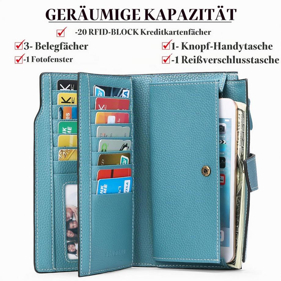 Only-bags.store Vegane Ledergeldbörse RFID-Schutz Große, viele Fächer Lange Brieftasche mit 20 Kartenfächern  