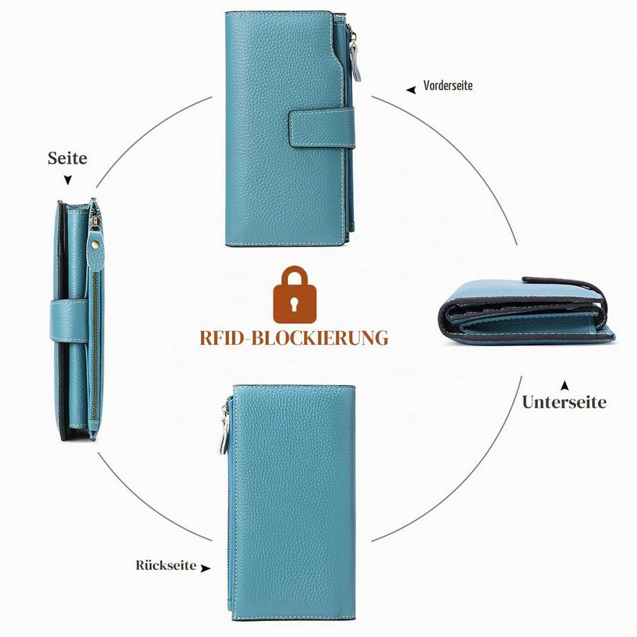 Only-bags.store Vegane Ledergeldbörse RFID-Schutz Große, viele Fächer Lange Brieftasche mit 20 Kartenfächern  