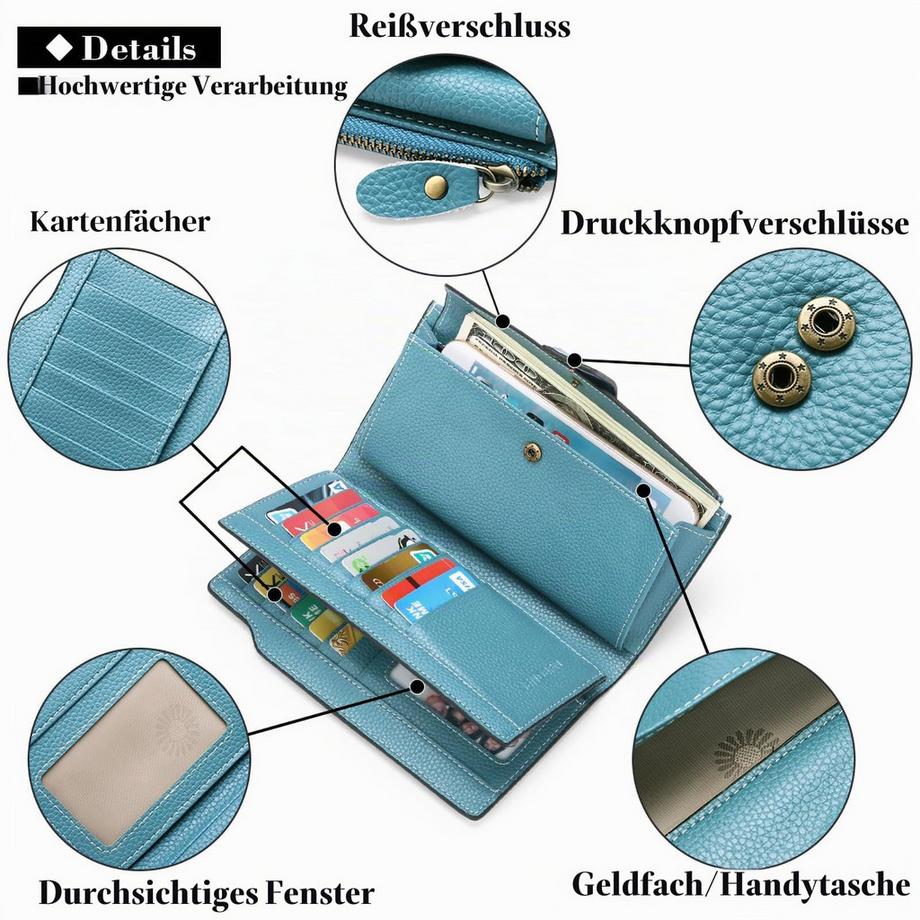 Only-bags.store Vegane Ledergeldbörse RFID-Schutz Große, viele Fächer Lange Brieftasche mit 20 Kartenfächern  