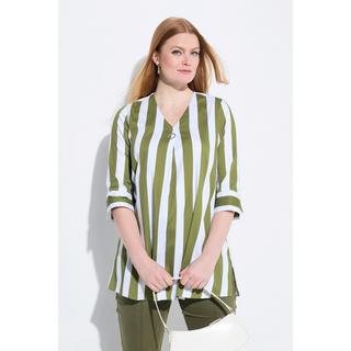 Ulla Popken Righe Verticali Taglio Svasato Scollo a V Maniche 3/4 Blusa  