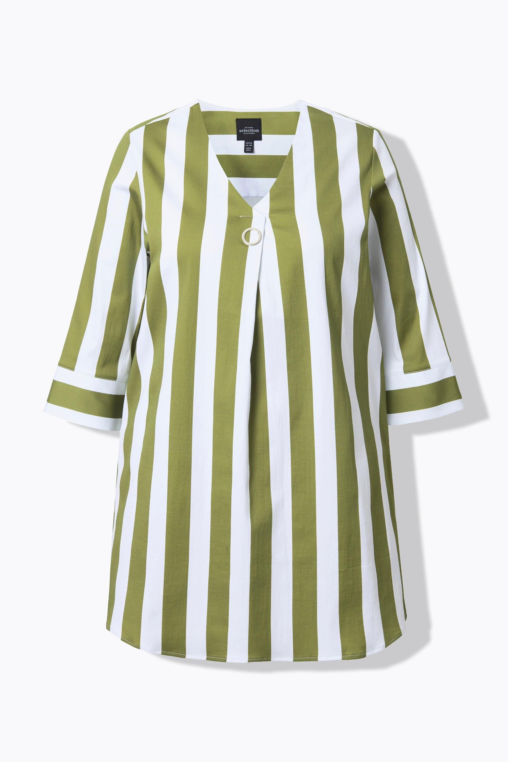 Ulla Popken Righe Verticali Taglio Svasato Scollo a V Maniche 3/4 Blusa  