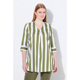 Ulla Popken Righe Verticali Taglio Svasato Scollo a V Maniche 3/4 Blusa  