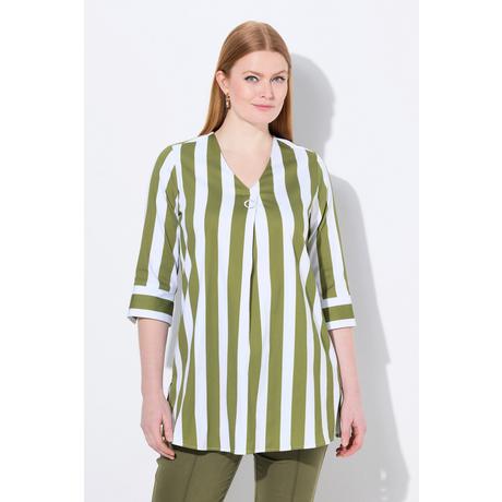 Ulla Popken Righe Verticali Taglio Svasato Scollo a V Maniche 3/4 Blusa  