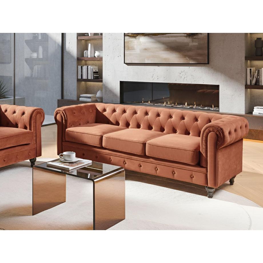 Beliani Canapé 3 places en Velours Traditionnel CHESTERFIELD  