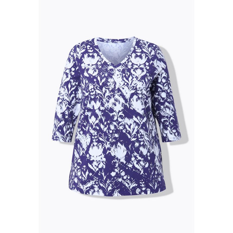 Ulla Popken T-shirt Pierres Fantaisie Coupe Évasée Col V Manches 3/4  