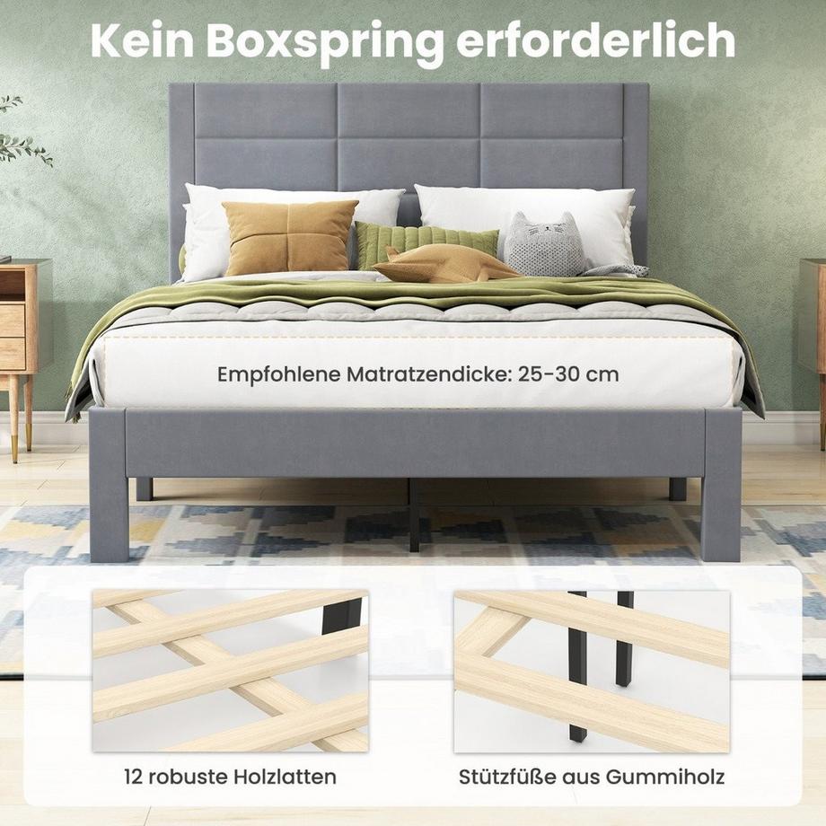 Northix Cadre de Lit Plateforme avec Revêtement en Velours et Lattes en Bois  
