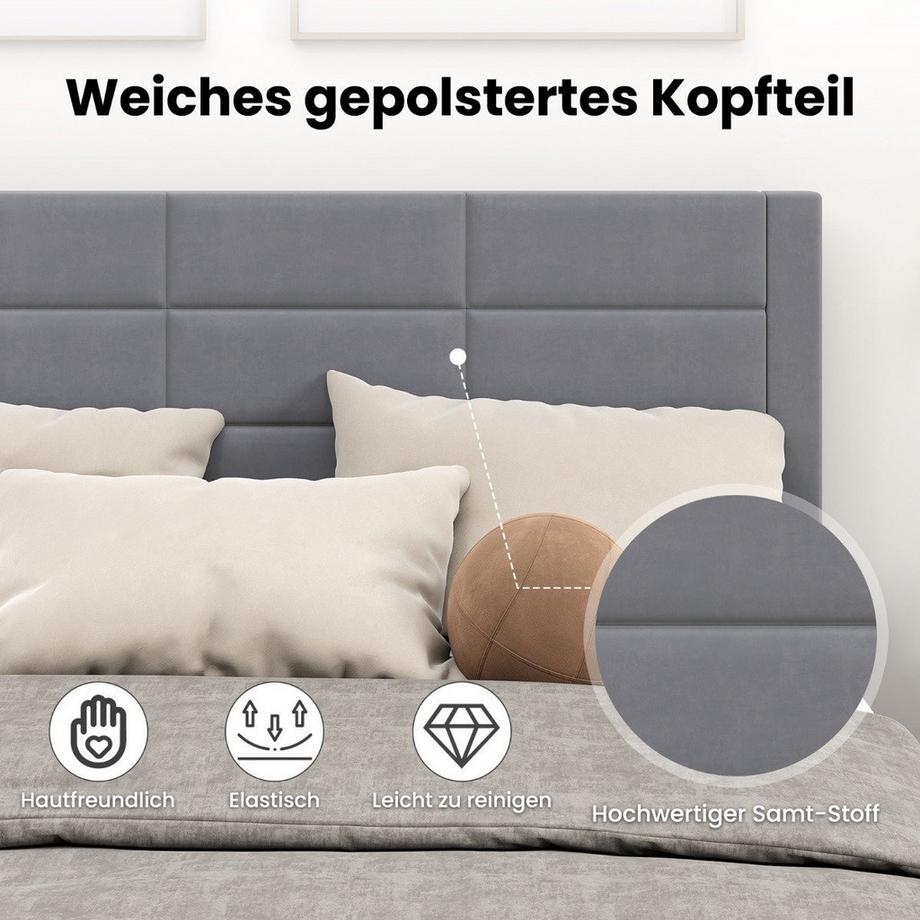 Northix Cadre de Lit Plateforme avec Revêtement en Velours et Lattes en Bois  