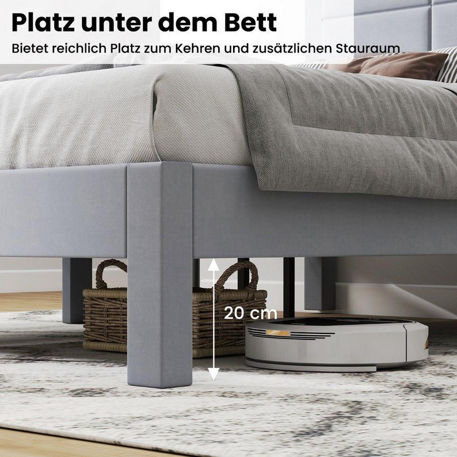 Northix Cadre de Lit Plateforme avec Revêtement en Velours et Lattes en Bois  