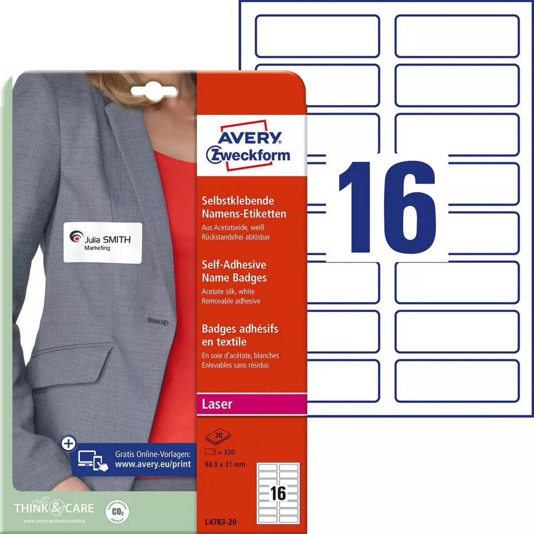 Avery-Zweckform – Namens-Etiketten, One Size, Weiss