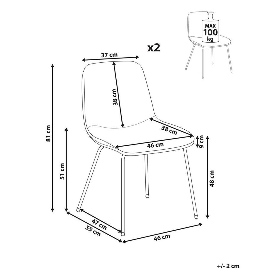 Beliani Lot de 2 chaises de salle à manger en Tissu Scandinave LORIDA  