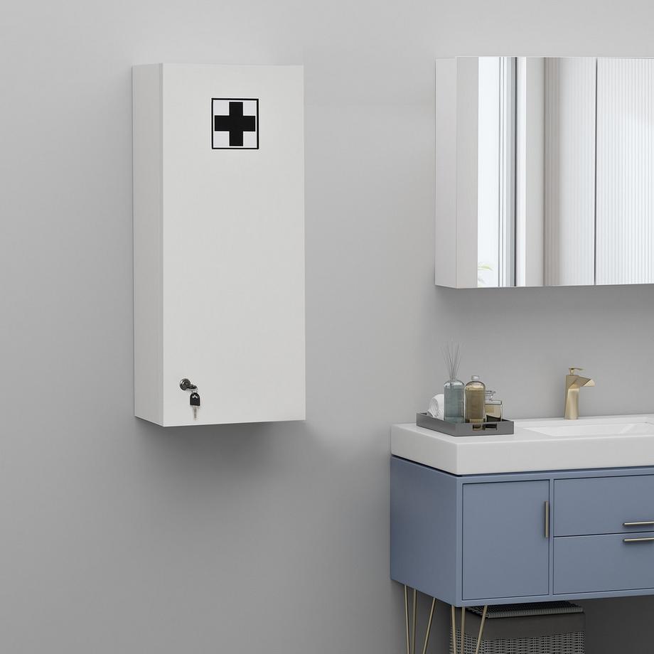 Northio Armoire À Pharmacie Suspendue Verrouillable Et Réglable Avec Croix De Premiers Secours  