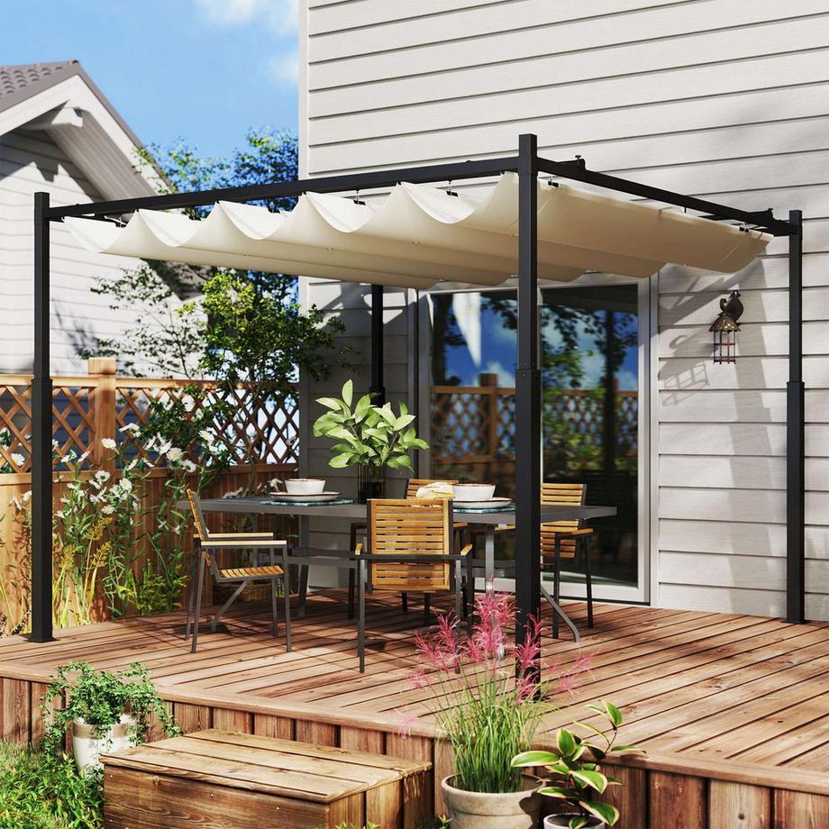 Northio Pergola ca. 3x3m Garten Pavillon, Terrassendachung aus Metall, Gartenpavillon mit verstellbares Dach, Freistehend, UV Schutz 30+, für Terrasse und Garten, Cremeweiß  