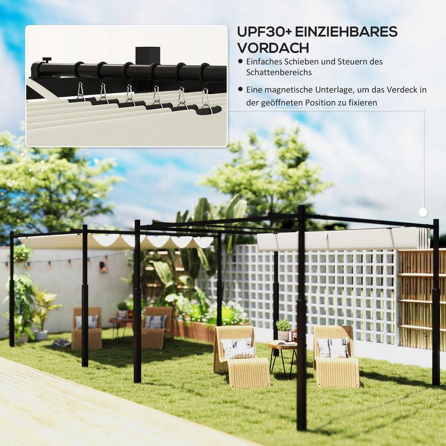 Northio Pergola ca. 3x3m Garten Pavillon, Terrassendachung aus Metall, Gartenpavillon mit verstellbares Dach, Freistehend, UV Schutz 30+, für Terrasse und Garten, Cremeweiß  