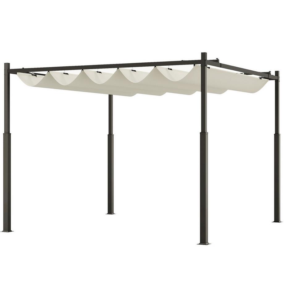 Pergola ca. 3x3m Garten Pavillon, Terrassendachung aus Metall, Gartenpavillon mit verstellbares Dach, Freistehend, UV Schutz 30+, für Terrasse und Garten, Cremeweiß