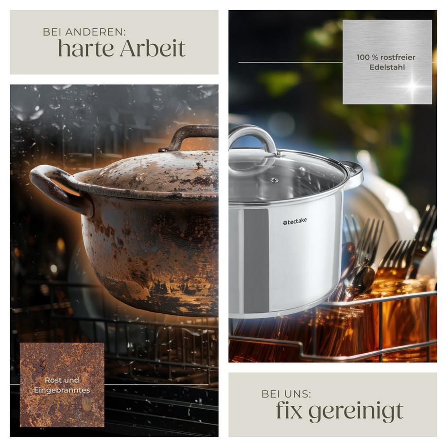 Tectake Batteria di pentole Torino 15 pezzi, in acciaio inossidabile, adatte per induzione  