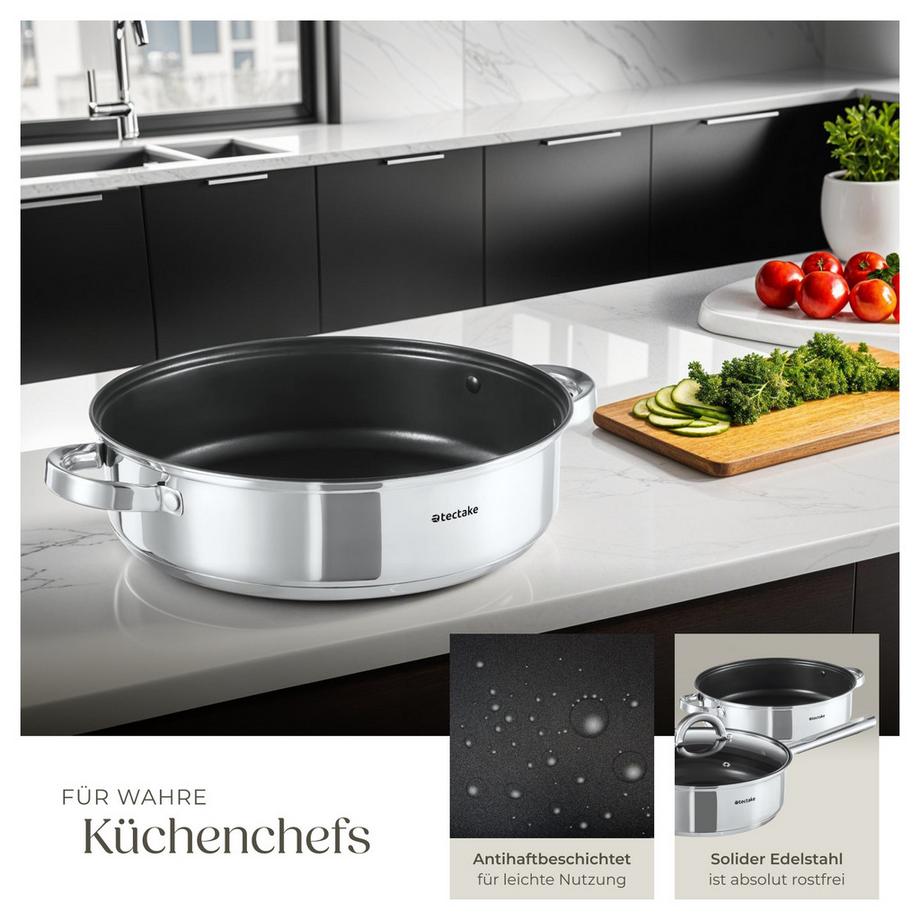 Tectake Batteria di pentole Torino 15 pezzi, in acciaio inossidabile, adatte per induzione  