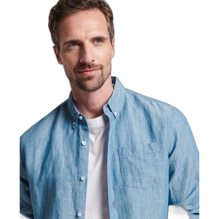 Superdry Studios Camicia con Bottoni Lino Cotone Biologico  