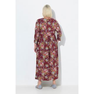 Ulla Popken Abito Lungo Jersey Floreale Linea ad A Scollo a Tunica Maniche 3/4  