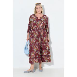Ulla Popken Abito Lungo Jersey Floreale Linea ad A Scollo a Tunica Maniche 3/4  