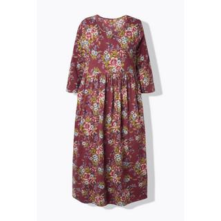 Ulla Popken Abito Lungo Jersey Floreale Linea ad A Scollo a Tunica Maniche 3/4  