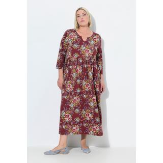 Ulla Popken Abito Lungo Jersey Floreale Linea ad A Scollo a Tunica Maniche 3/4  