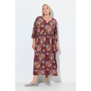 Jersey-Maxikleid, Blüten, A-Linie, Tunika-Ausschnitt, 3/4-Arm