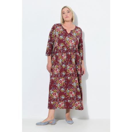 Ulla Popken Abito Lungo Jersey Floreale Linea ad A Scollo a Tunica Maniche 3/4  