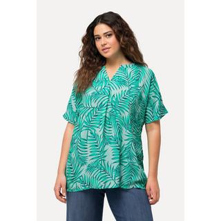 Ulla Popken  Blouse en crêpe motif palmiers à manches courtes et encolure en V. Ligne A 