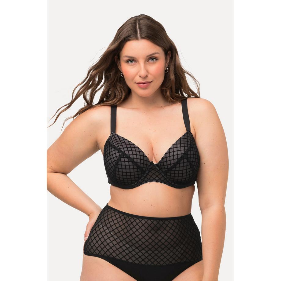 Ulla Popken Reggiseno con ferretto quadri vellutati mesh coppe morbide  