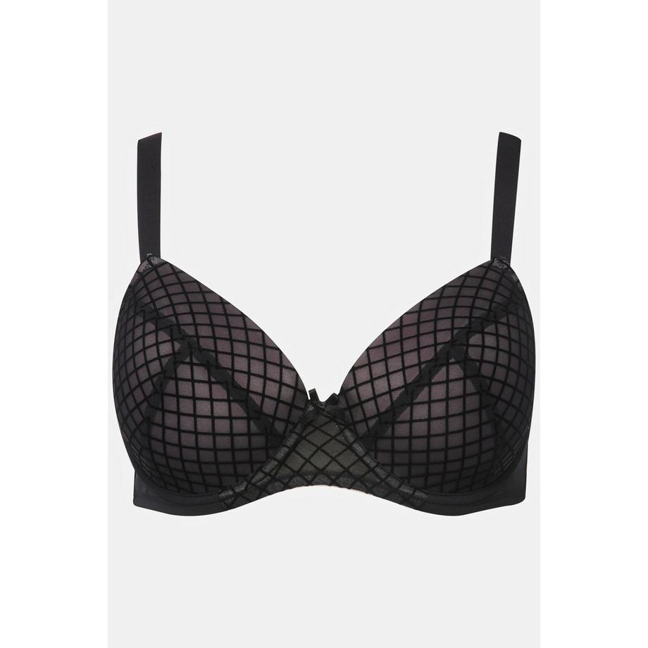 Ulla Popken Reggiseno con ferretto quadri vellutati mesh coppe morbide  