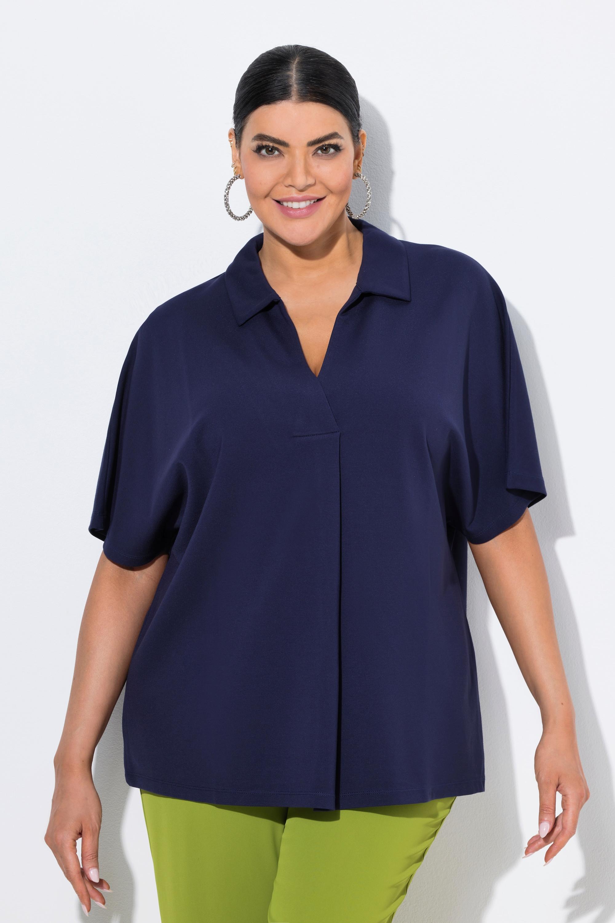 Ulla Popken Felpa oversize a mezza manica con collo a camicia  