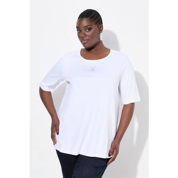 T-shirt avec petites pierres fantaisie, col rond et manches courtes, coupe évasée