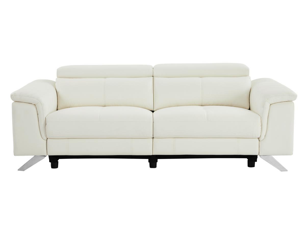 Vente-unique Relaxsofa 3-Sitzer elektrisch - Rindsleder - Weiß - BREYT II  