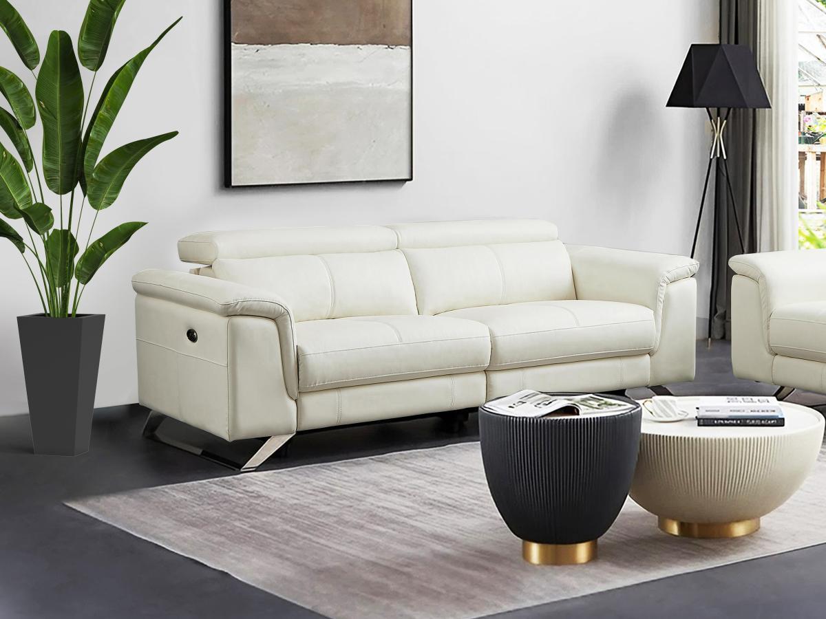 Vente-unique Relaxsofa 3-Sitzer elektrisch - Rindsleder - Weiß - BREYT II  