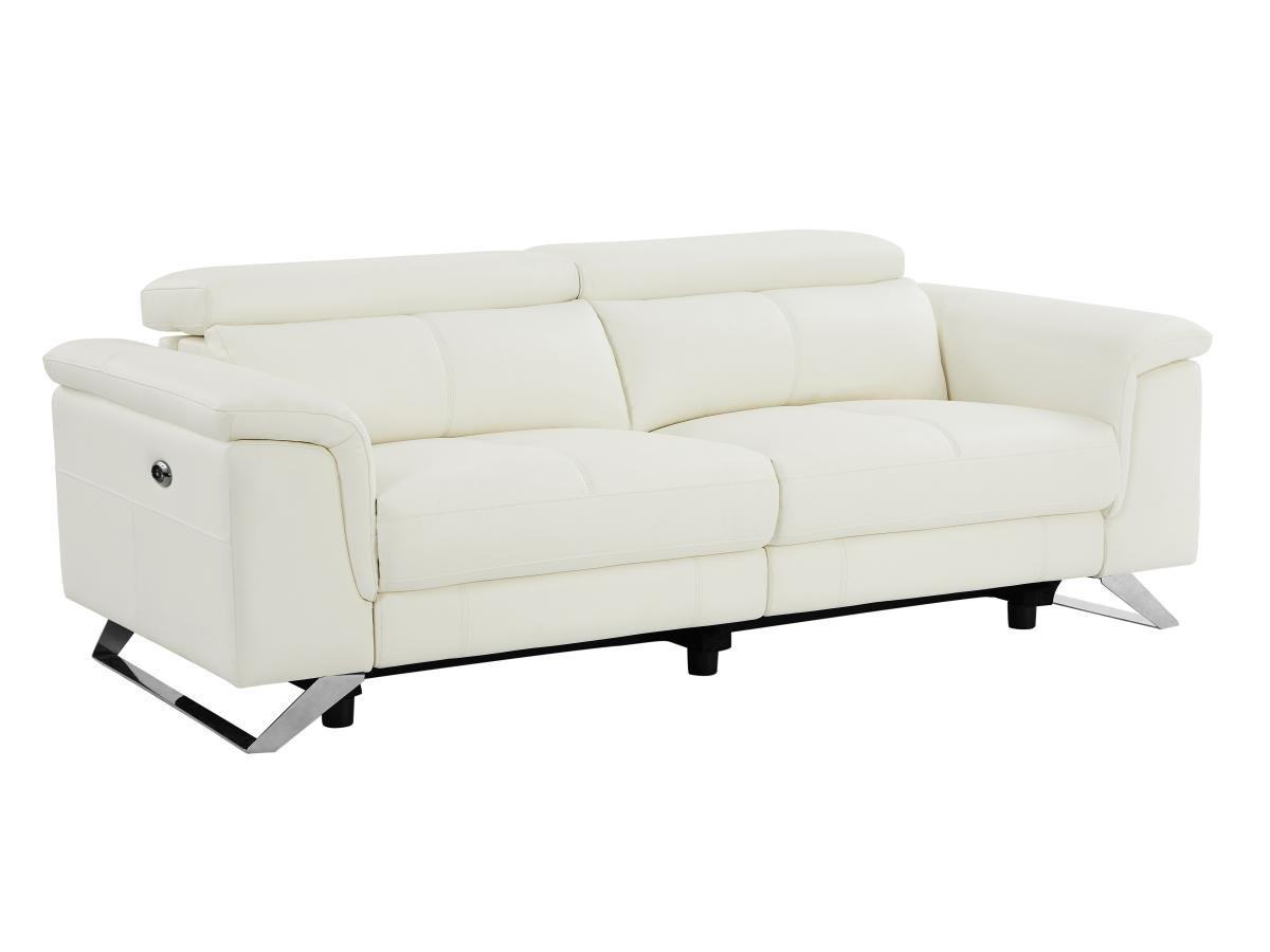 Vente-unique Relaxsofa 3-Sitzer elektrisch - Rindsleder - Weiß - BREYT II  